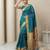 Teal woven zari buti & peacock pallu work silk blend fabric traditional festive style paithani style saree