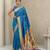 Teal woven zari buti & peacock pallu work silk blend fabric traditional festive style paithani style saree
