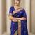Blue woven zari buti & peacock pallu work silk blend fabric traditional festive style paithani style saree