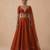 Rust Orange Embroidered Raw Silk Lehenga Set