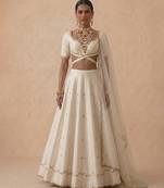 Ivory Embroidered Raw Silk Lehenga Set