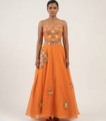 Tangerine Orange Embroidered Raw Silk Lehenga Set