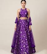 Purple Embroidered Silk Lehenga Set