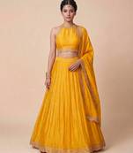 Mustard Yellow Embroidered Silk Lehenga Set
