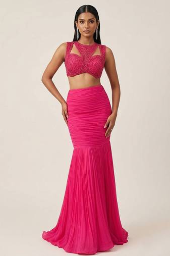 Hot Pink Georgette Indo Western Lehenga Set