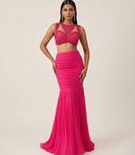 Hot Pink Georgette Indo Western Lehenga Set