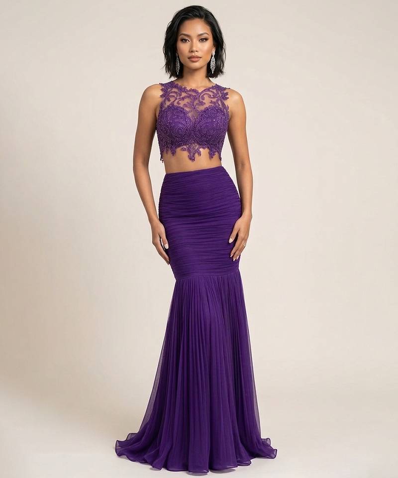 Purple Georgette Indo Western Lehenga Set