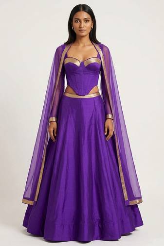 Purple Silk Corset Top Lehenga Set