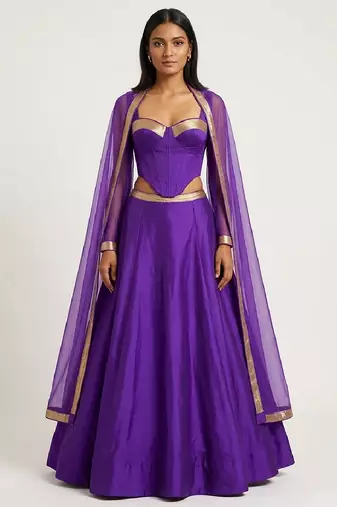 Purple Silk Corset Top Lehenga Set