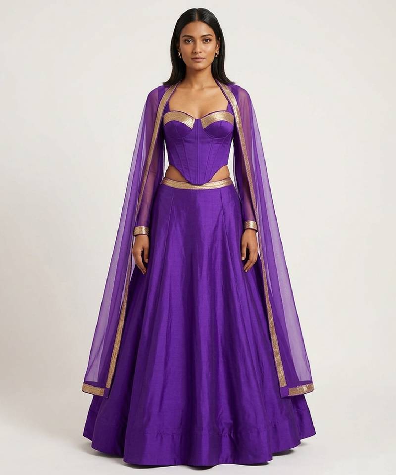 Purple Silk Corset Top Lehenga Set