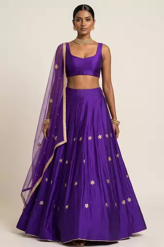 Purple Embroidered Silk Lehenga Set