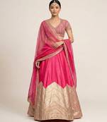 Hot Pink Embroidered Silk Lehenga Set