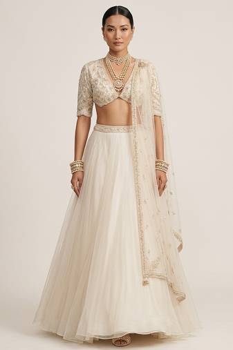 Ivory Embroidered Organza Lehenga Set