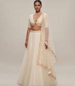 Ivory Embroidered Organza Lehenga Set