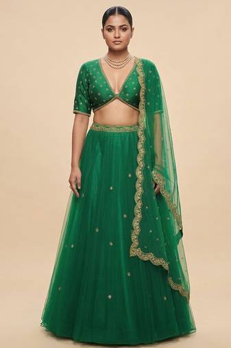 Green Embroidered Organza Lehenga Set