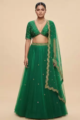Green Embroidered Organza Lehenga Set