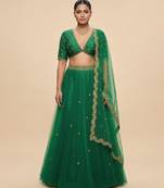 Green Embroidered Organza Lehenga Set