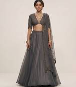 Grey Embroidered Organza Lehenga Set
