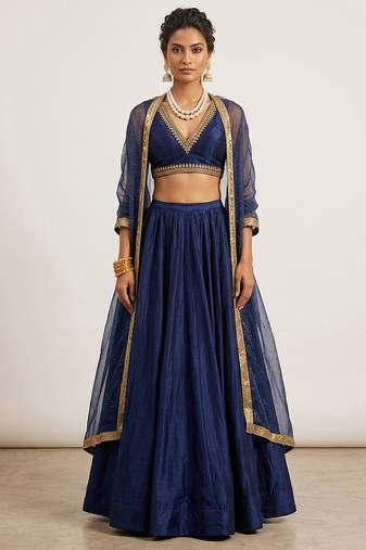 Midnight Blue Silk Lehenga Set