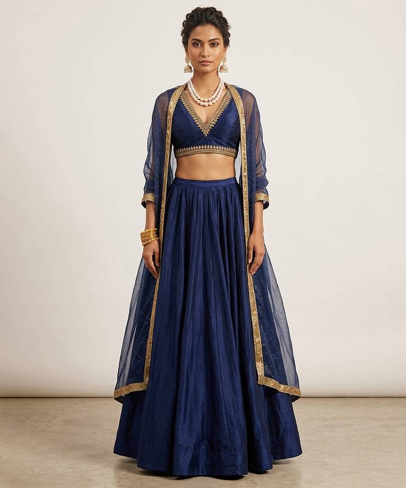 Midnight Blue Silk Lehenga Set