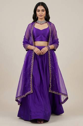 Purple Silk Lehenga Set