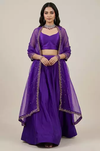 Purple Silk Lehenga Set