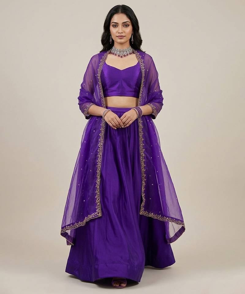 Purple Silk Lehenga Set