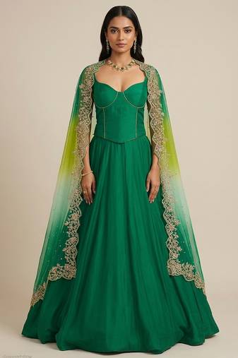 Emerald Green Silk Lehenga Set