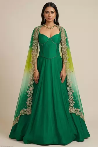 Emerald Green Silk Lehenga Set