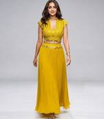 Mustard yellow mirror embroidered georgette co ord set