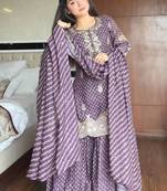 lilac printed chinon kurta and palazzo set