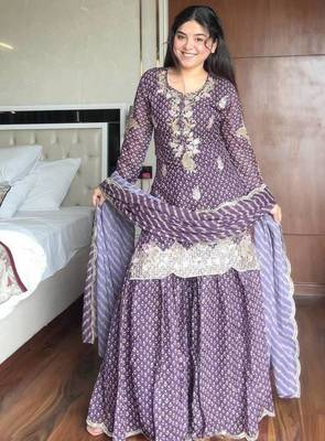 lilac printed chinon kurta and palazzo set 2