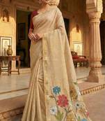 soft muga cotton  saree with meenakari  weaving  motifs and contrast blouse