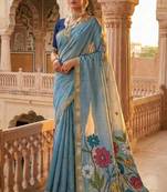 soft muga cotton  saree with meenakari  weaving  motifs and contrast blouse