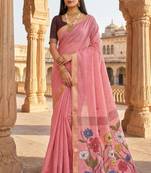 soft muga cotton  saree with meenakari  weaving  motifs and contrast blouse