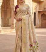 soft pure muga cotton  saree with meenakari  weaving  motifs and contrast blouse