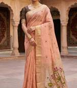 soft muga cotton  saree with meenakari  weaving  motifs and contrast blouse