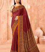 Maroon traditional floral print silk crepe modern style saree with blouse