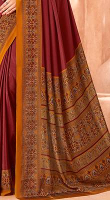 Maroon traditional floral print silk crepe modern style saree with blouse 3