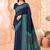 Navy blue traditional floral print silk crepe modern style saree with blouse