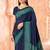 Navy blue traditional floral print silk crepe modern style saree with blouse