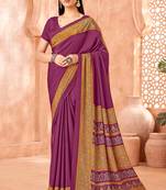 Purple traditional floral print silk crepe modern style saree with blouse