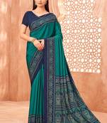 Sea green traditional floral print silk crepe modern style saree with blouse