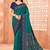 Sea green traditional floral print silk crepe modern style saree with blouse