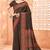 Coffee brown traditional floral print silk crepe modern style saree with blouse