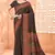 Coffee brown traditional floral print silk crepe modern style saree with blouse