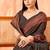 Coffee brown traditional floral print silk crepe modern style saree with blouse