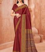 Maroon traditional floral print silk crepe modern style saree with blouse