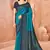 Sky blue traditional floral print silk crepe modern style saree with blouse