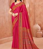 Rani pink traditional floral print silk crepe modern style saree with blouse